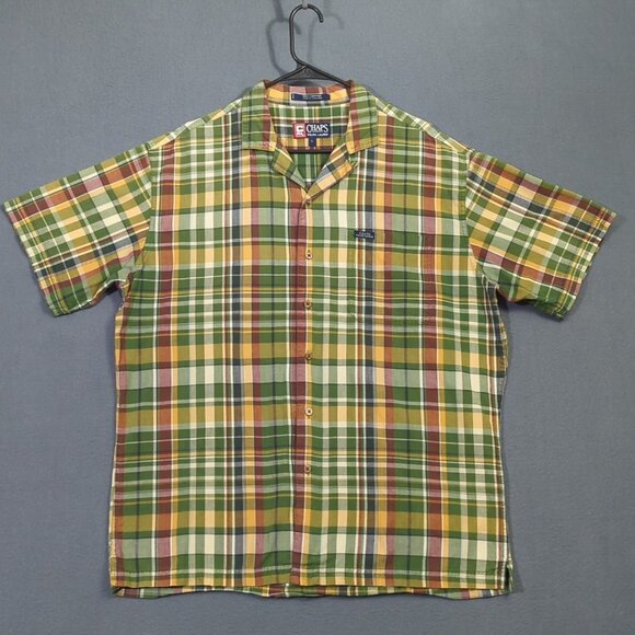 Chaps Ralph Lauren Vtg Shirt Men's L Multicolor Paid Loop Collar Short Sleeve - Picture 2 of 8